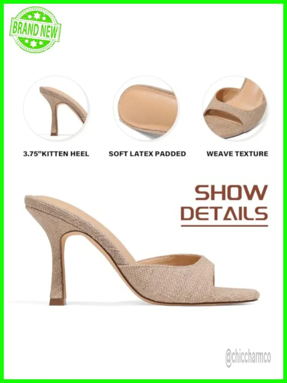 Women's Espadrille Kitten Heel Open Toe Stiletto Slip On Dress Summer Sandals